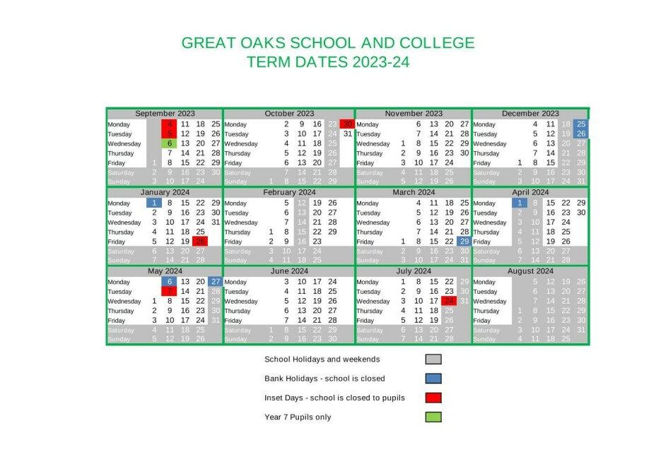 Term Dates - Great Oaks School